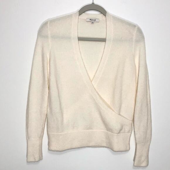 Madewell Sweater Sz XS Wrap-Front in Coziest Yarn Cream White - Picture 2 of 9